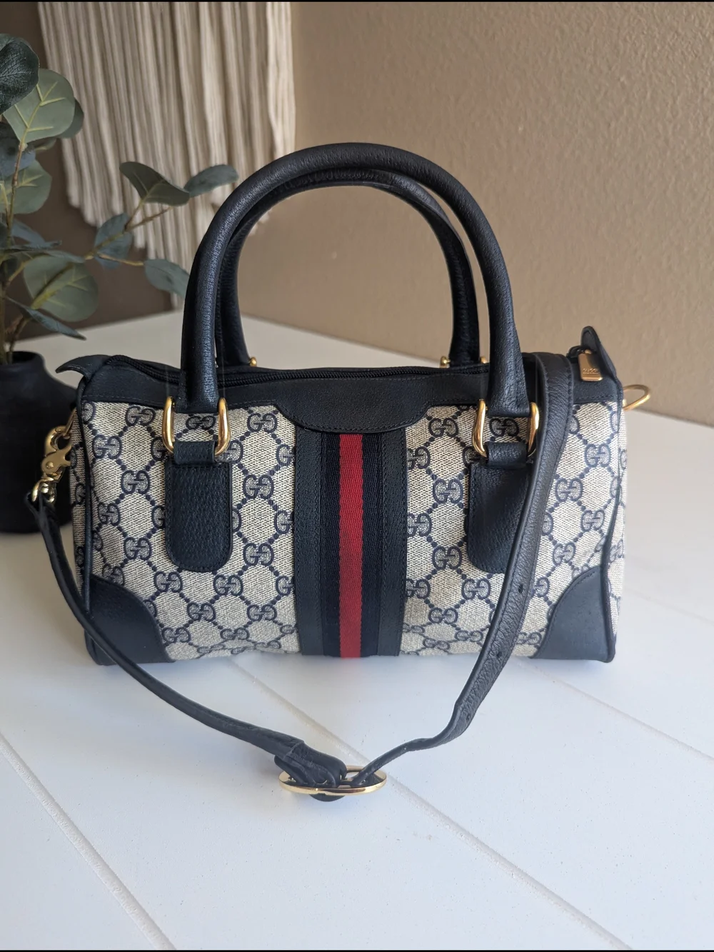 vintage Gucci GG Supreme Sherry Line Boston Bag
